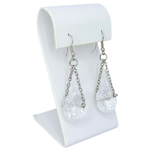 VTG Long Crystal Dangle Earrings 2" Silver Runway Spinner Bold - Picture 3 of 9